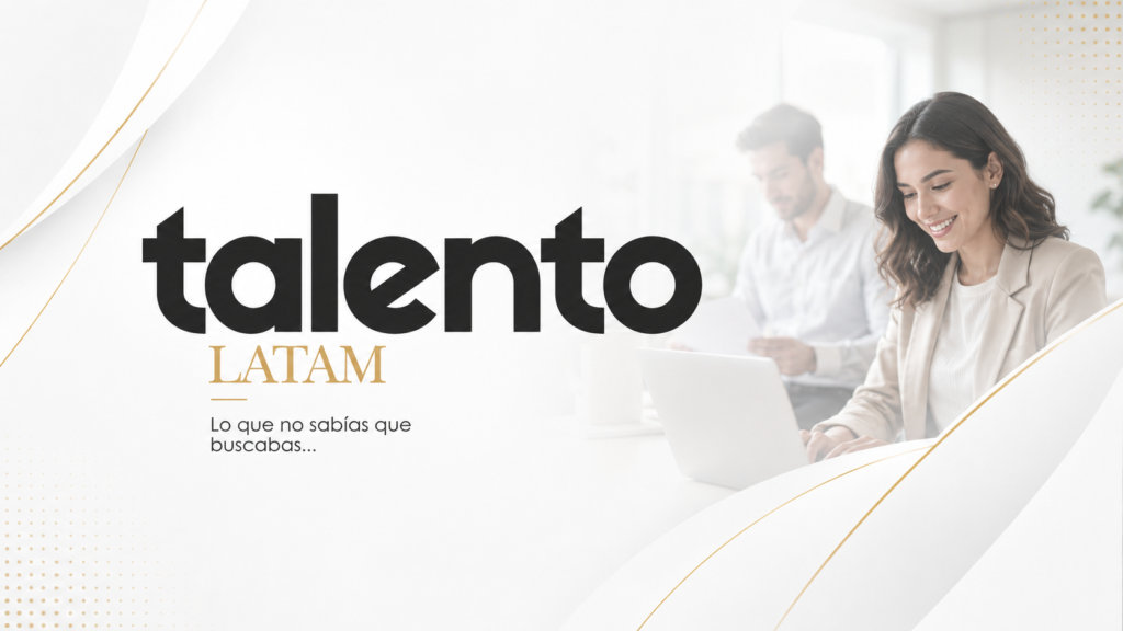 Banner con logotipo de talento latam y al fondo unas personas en frente a una computadora