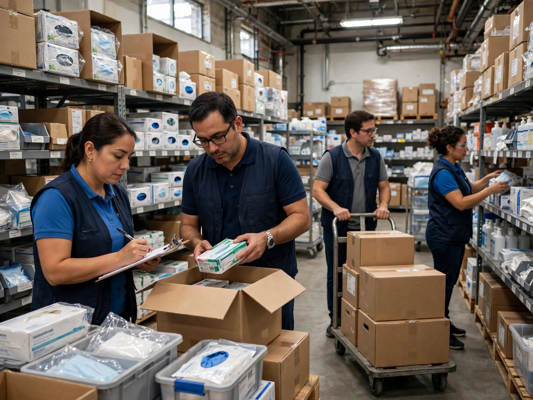 Personal de compras y almacén de Salud Digna controlando insumos