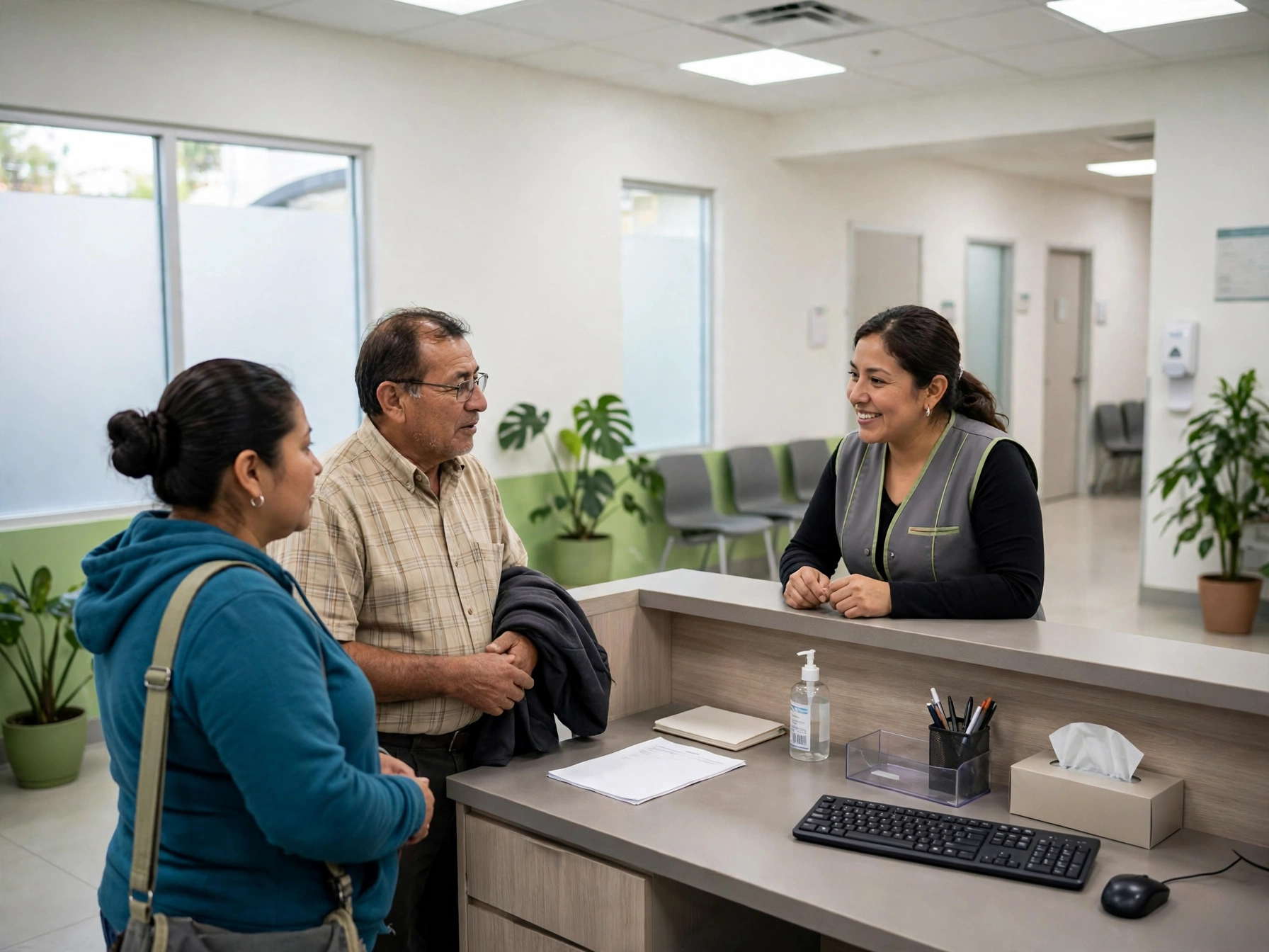 Recepcionista en Salud Digna atendiendo pacientes en clínica