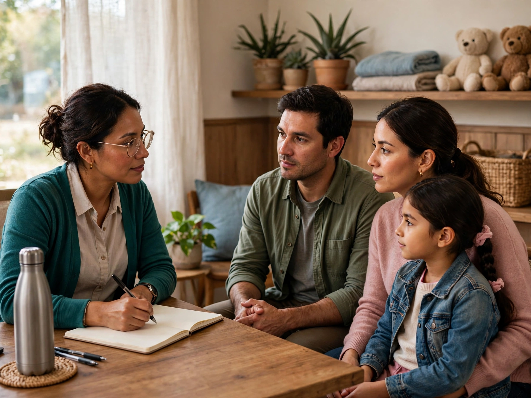 Trabajadora social de CIJ realizando primera entrevista de valoración a familia